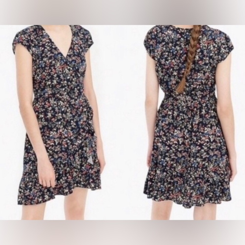 J. Crew Navy Floral Ruffle Dress